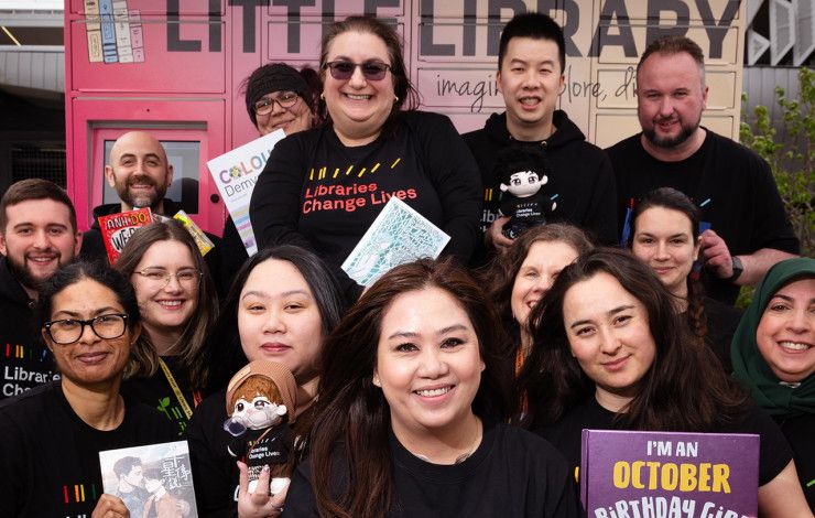 Cr Sophie Tan and Library staff in front of the Little Library