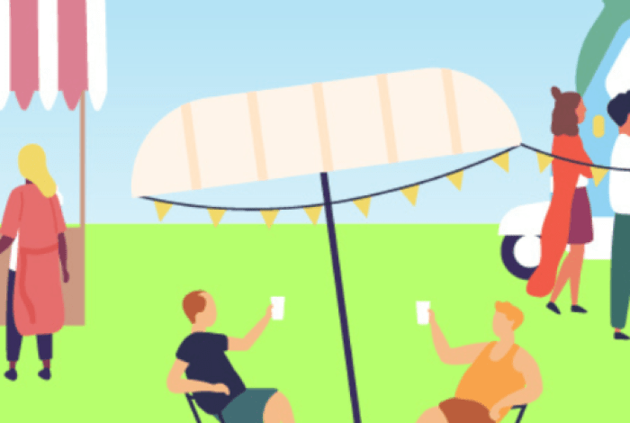 Stylised image of people from the community in a park.