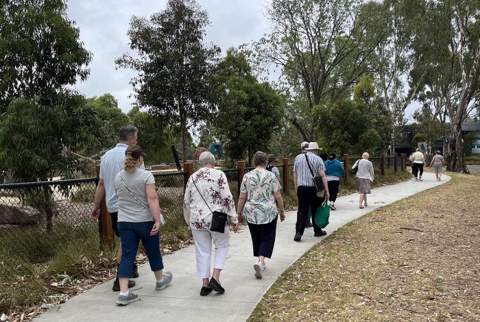 Walking group walking together