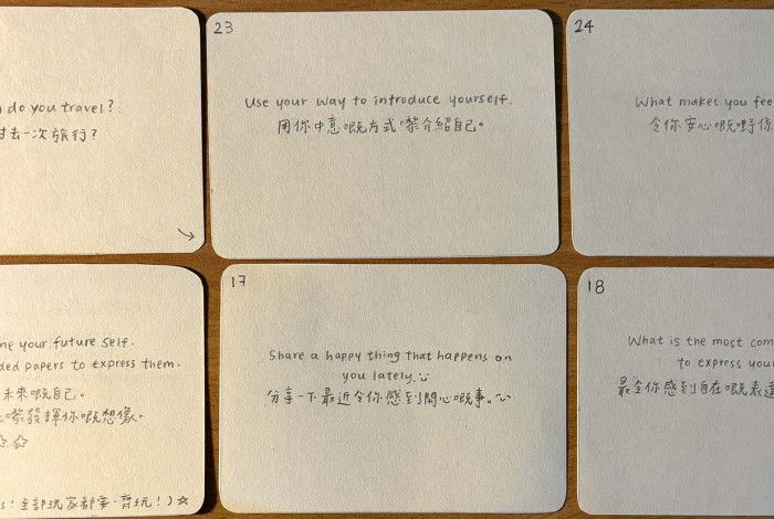 Little papers with Chinese and English writing