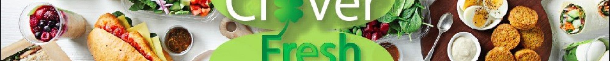 Clover Fresh Logo with food items in the background
