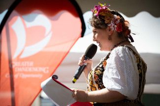 A person making a speech.