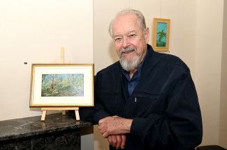 Best in Show Award Winner - Ivan Dinsdale with his work: Ferns at Sherbrooke, acrylic on canvas. This award was sponsored by the City of Greater Dandenong. Photographer: Carla Gottgens.