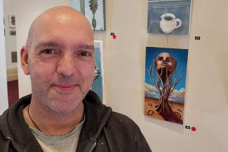 People's Choice Award Winner, Adrian Olguin. Nearing Full Carpophore, 2025, oil on wood, 9" x 5"