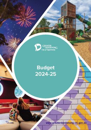 Budget cover 2024-25 photographs of library, playground and fireworks
