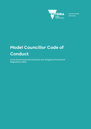teal cover of document with the text Model Councillor Code of Conduct